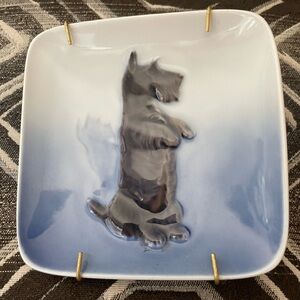 Royal Copenhagen White and Blue Porcelain Plate Scottie Dog